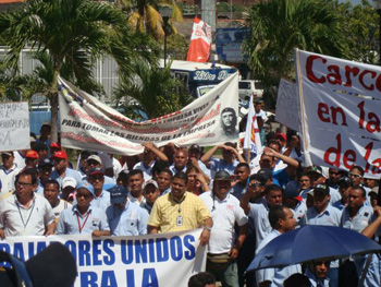 Militant march of workers in Barcelona, Venezuela