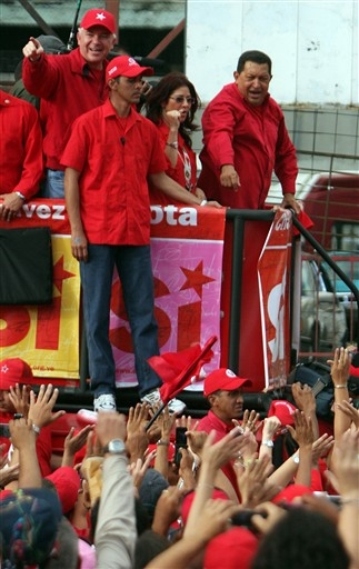 President Chavez drives through the crowd at the "Yes" rally on Thursday. (AFP)