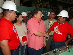 Chavez met with Invepal workers before his Sunday television program, which was broadcast from the factory.